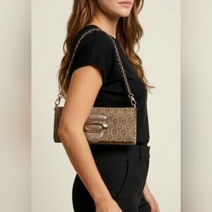 Like New Rare Guess 90s Y2k Monogram Brown Shoulder Bag Chain Purse